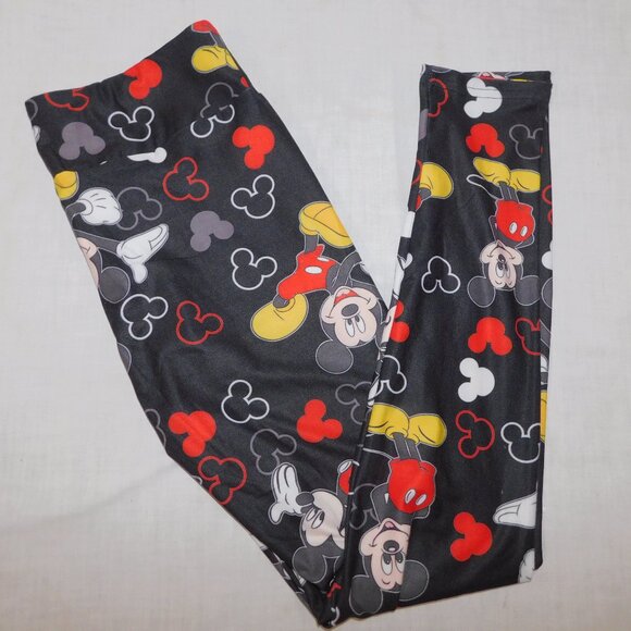 Miss T's Fashion Womens OS Size 2 - 14 Mickey Mouse Print Leggings Black Red - Picture 1 of 8